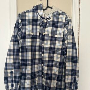 L.L. Bean Blue and White Hooded Shirt